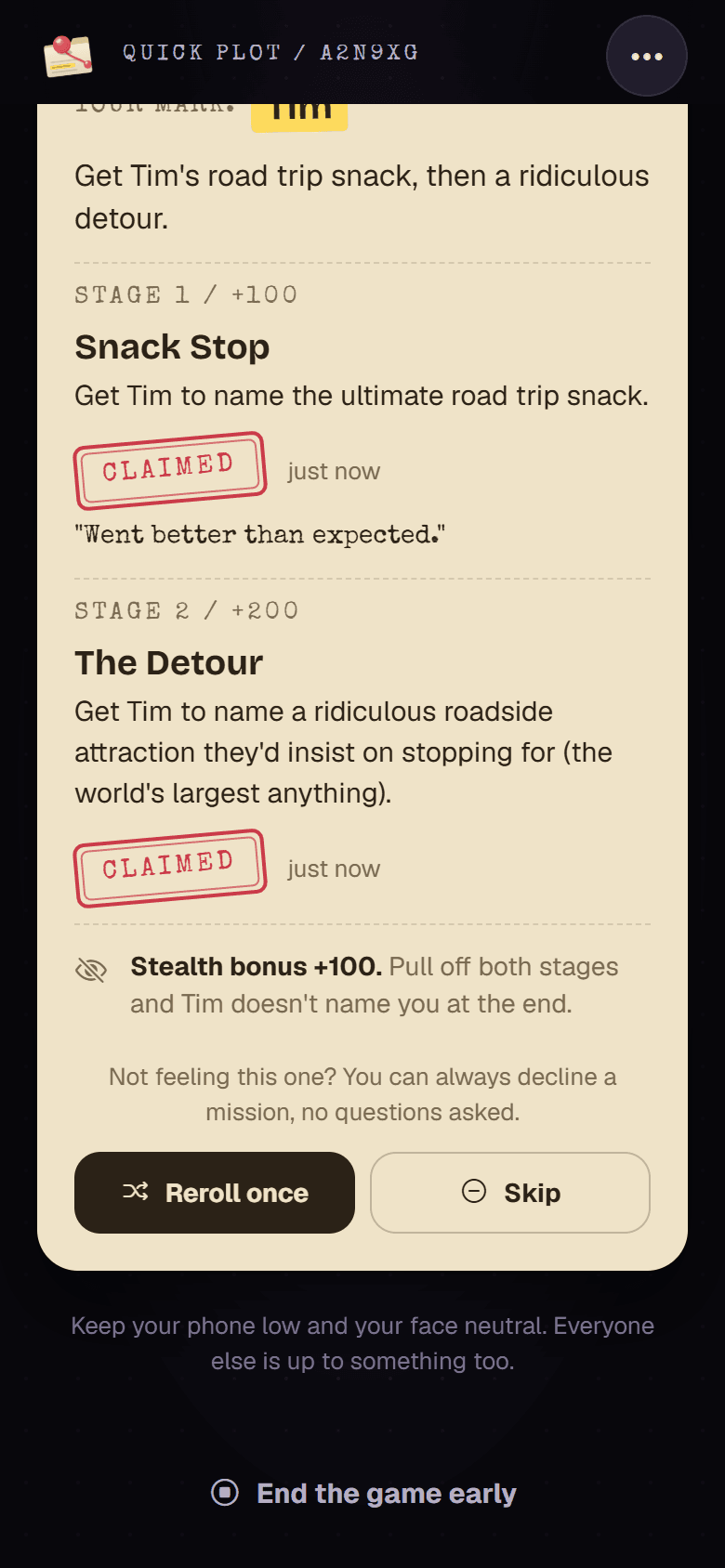 A plot with both stages stamped Claimed, and a note: went better than expected.
